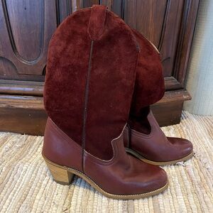 Vintage red suede cowboy boots